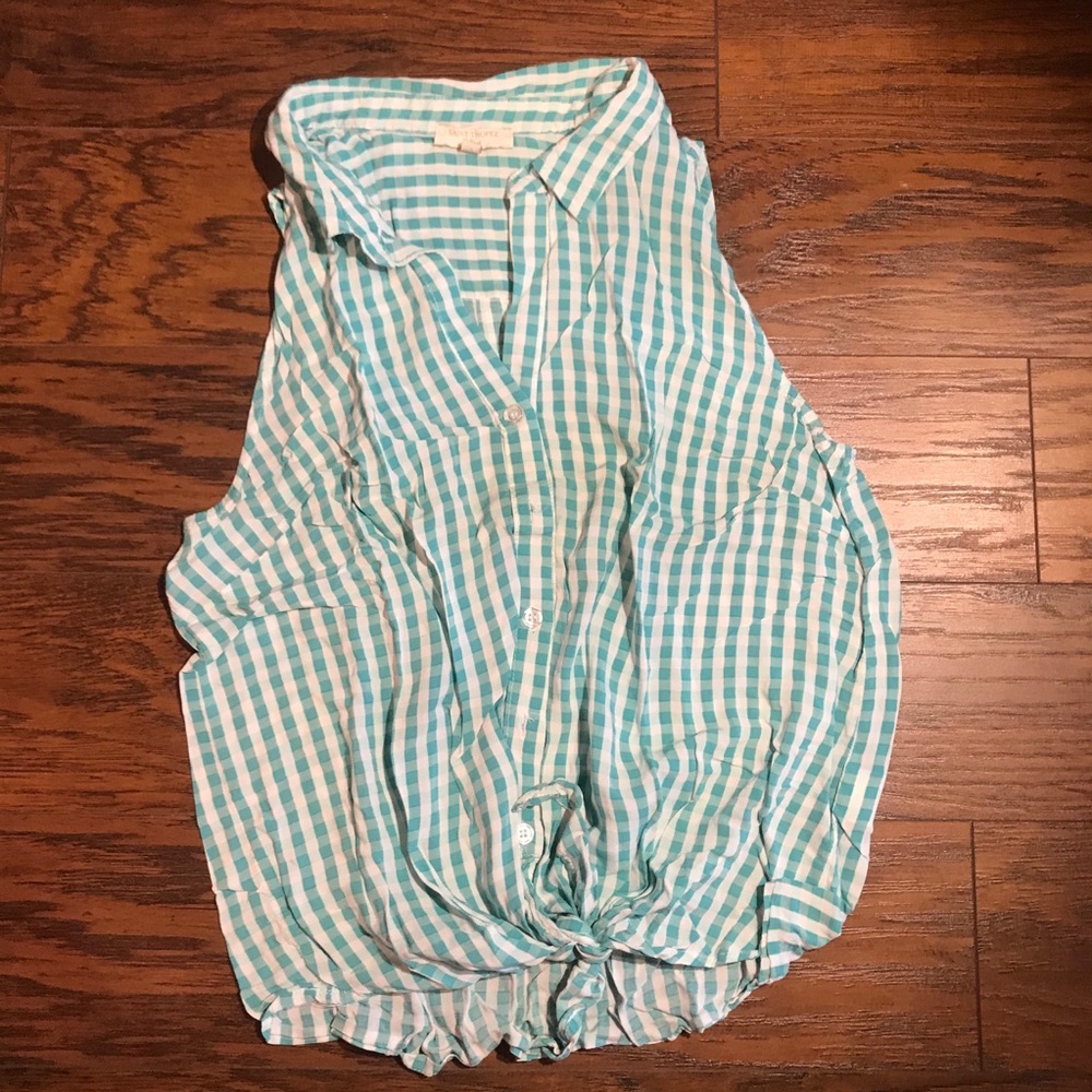 Blue Checkered button up tank top